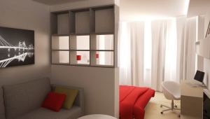 Projekt sypialni-salonu o powierzchni 16 m2 m